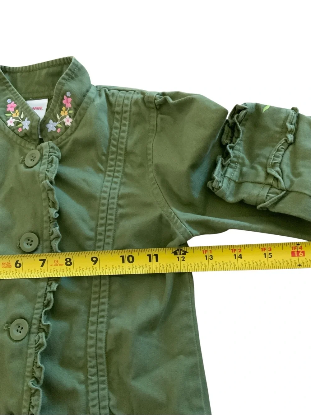 GymboreeGirl Olive Green Floral Trim Ruffle Jacket SZ 5 Cotton